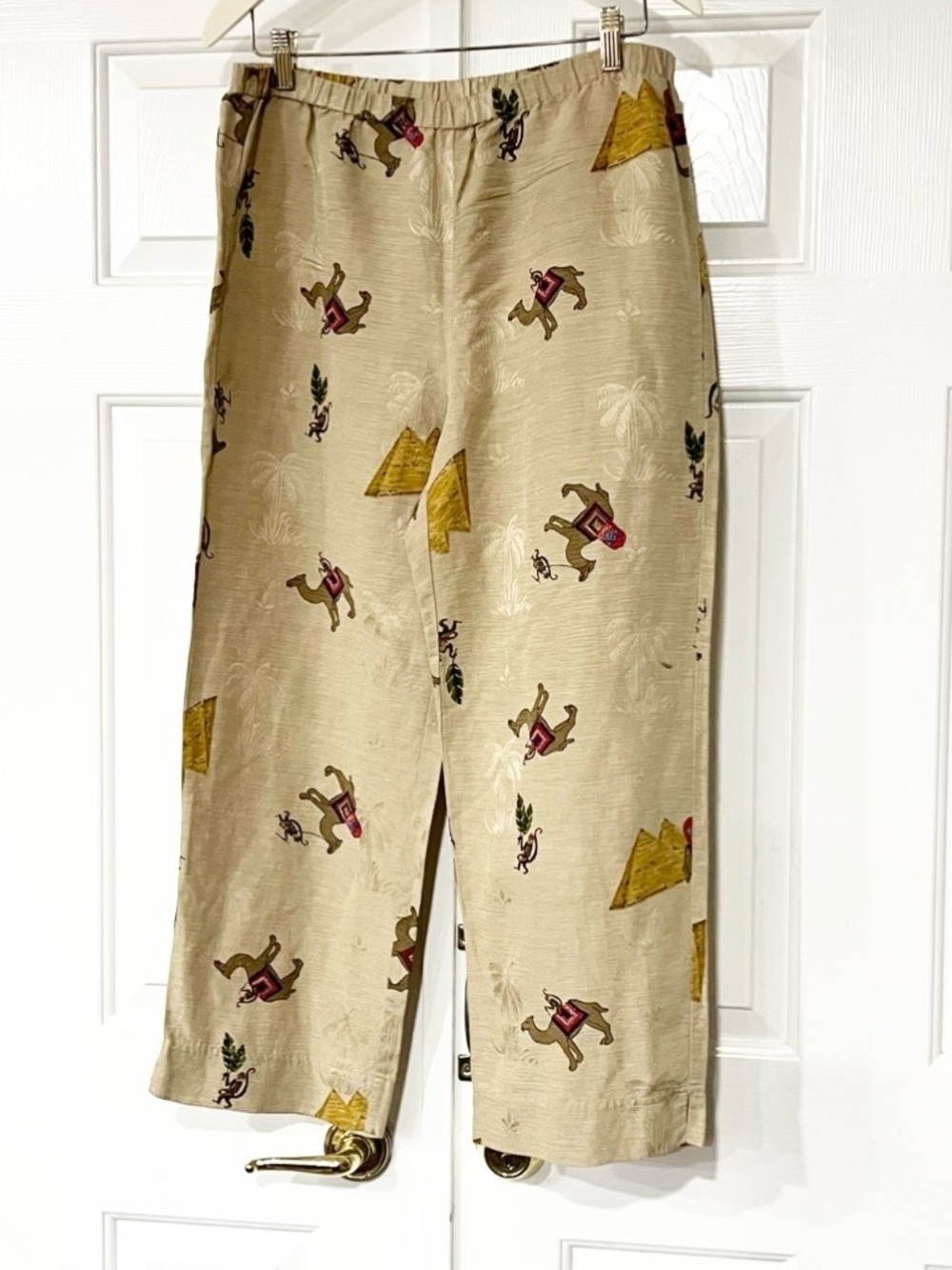 Chico's Design | Silk Linen Blend Camel Desert Print Flowy Vacation Casual Pants